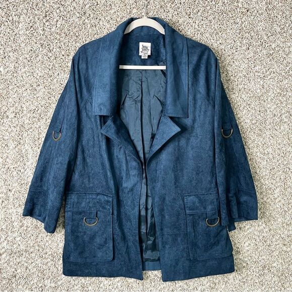 Ivy Jane Jacket Women’s Medium Blue Faux Suede Open Front - Picture 1 of 8